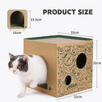 Cardboard Cat House with 2 Story Scratch Pads - Indoor Cat Play House, Corrugated Scratcher Box, Hideout for Small Animals