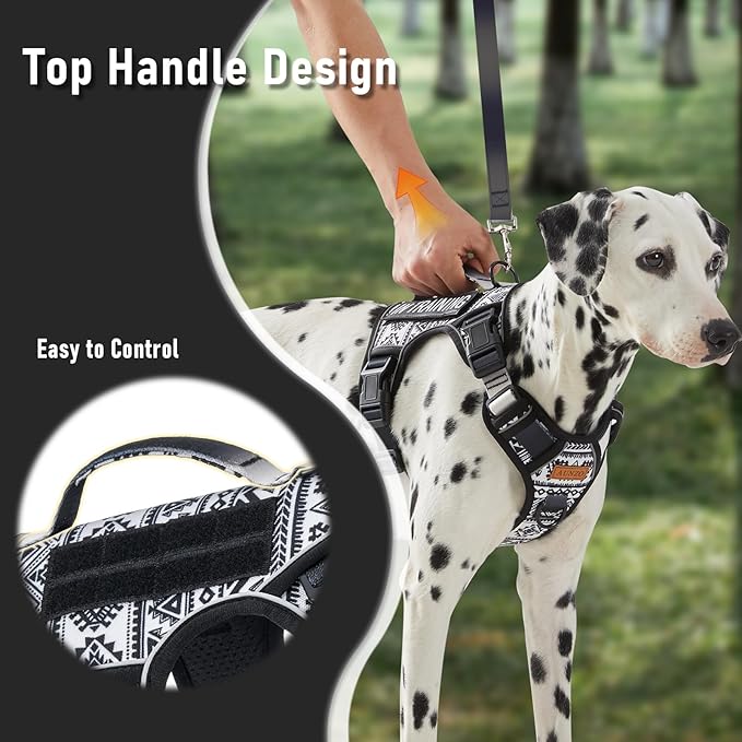 No Pull Dog Harness for Small Dog Breeds, Anti-Escape Easy Walking Reflective Adjustable Lightweight Dog Vest with Breathable Oxford Material, Easy on Easy Off with Neck Buckle,Black Ethnic XS