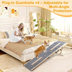 Dog Ramp for Bed, Couch & Car – Adjustable Foldable Pet Ramp, 64.17" Long, 17.72" Wide, Non-Slip Surface with Safety Rails, 8 Heights 20.08"-28.35", Supports 220 lbs, Solid Wood (Gray, 17.72)