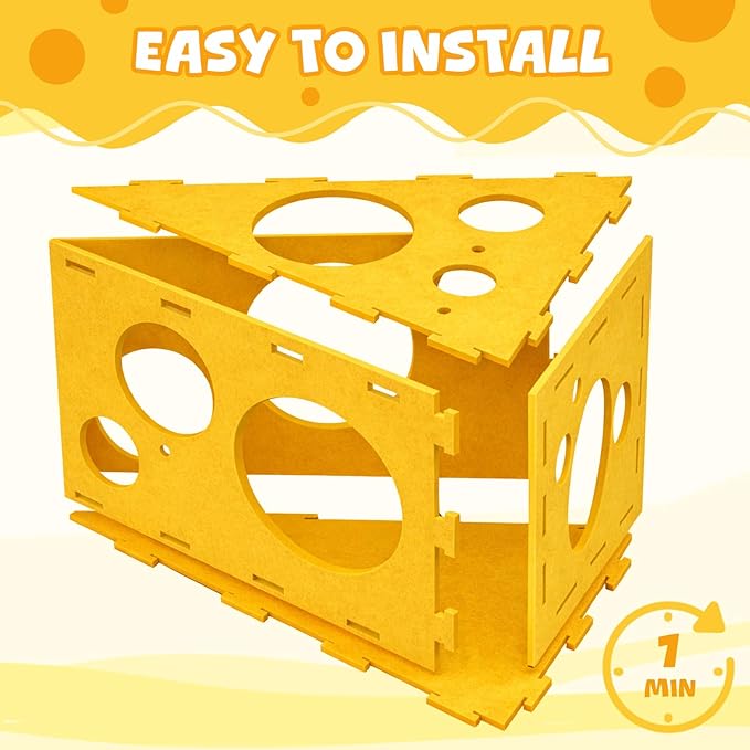 Cat House with 32 Toys, Cheese Cats Cave Hideout with Interactive Holes, Foldable Pet Activity Center, Playhouse Bed with Wand & Balls for Indoor Kitten