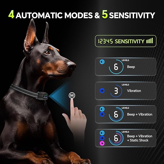 2 Pack Dog Bark Collar with Remote – 2-in-1 Automatic & Manual Modes, Smart Anti Bark Dog Training Collar with Beep, Vibration & Shock, 330FT Range, IP67 Waterproof, Rechargeable (8-150lbs)