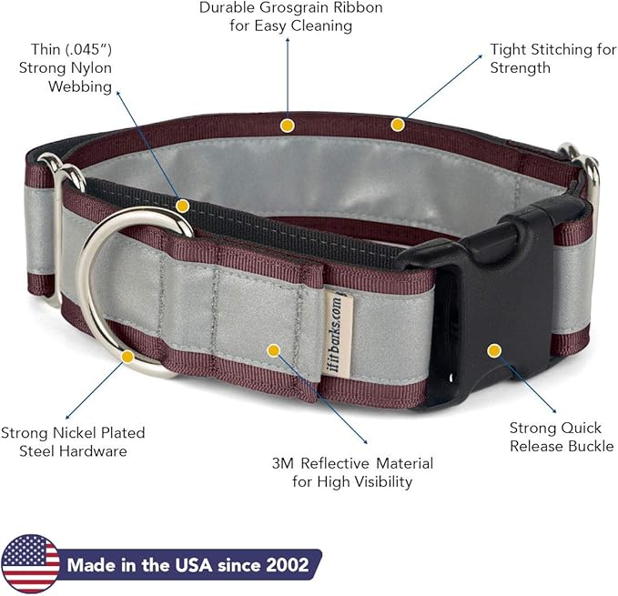 If It Barks - 1.5" Reflective Martingale Collar with Quick Snap Buckle for Dogs - Adjustable - Made in USA - Strong, Durable, and Comfy - Ideal for Training - Fits Most Breeds - Large, Burgundy