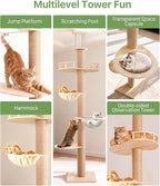 Floor-to-Ceiling Cat Tree Height Adjustable (55-115in) | 4-Level Heavy Duty Cat Activity Center with Scratching Posts, Jump Platforms, Hammock | Space-Saving Tall Cat Tower for Indoor Cats