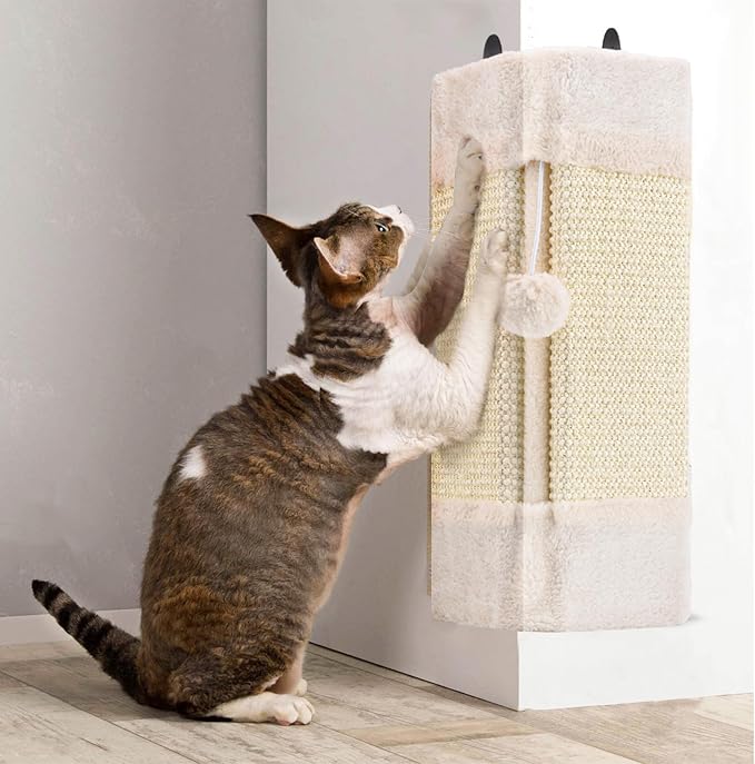 2PCS Wall Corner Cat Scratcher for Indoor Cats, Wall Mounted Sisal Scratching Pad with Hanging Ball, Vertical Corner Wall Mount Scratch Panel, Protector for Wall Corner