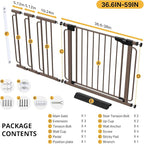 Cumbor 36.6-59" Extra Wide Baby Gate for Stairs, Pressure Mounted Dog Gate for Doorways, Auto-Close Easy Walk Through Safety Child Gate for Kids Toddler, Tall Pet Gates Indoor, Brown