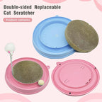 3in1 Cat Scratcher,Interactive Round Plastic Scratching Pad with Ball Track & Mouse, Engaging Puzzle for Indoor Adult Cats and Kittens-Pink