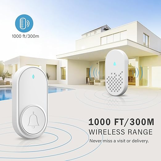 Wireless Doorbell Chime Kit, Door Bell with 1000ft Range 32 Chimes, Easy Installation, Adjustable 4 Volume, Battery Operated, Door Bell Ringer Wireless for Business/Store/Home/Office When Entering