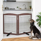 Dog Fence Indoor,Dog Gate Indoor for Doorway pet gate -2-Panel Freestanding, Hallways, House or Stairs -40x24-Inch Retractable Foldable Expandable Wood Pet by SFJC (Brown) ﻿