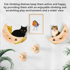 Wall Cat Bed Moon Hammock Wall Mounted Shelf with 2 Steps Climbing Sheves and Sisal Platforms Rope Scratching Post Wood Wall Furniture Bridge Ladder Wooden Indoor Cats Wall Bed-Moon Set