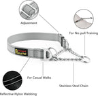 Plutus Pet Martingale Dog Collar with Stainless Steel Chain and Reflective Nylon, Adjustable No Pull Training Collar, for Small Medium, and Large Dogs, Gray, L