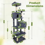 PETSITE Multi-Level Cat Tree, 75 Inches Tall with Sisal Scratching Posts, 2 Condos, Hammock, Dangling Balls, and Cozy Top Perch, Ideal for Indoor Cats to Play and Rest (Dark Grey)