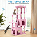 61" Large Cat Tree Tower for Indoor Cats, Heavy-Duty Multi-Level Cat Condo for Maine Coon & Big Cats with Extra-Large Perch, 2 Spacious Houses, Sisal Scratching Posts & Hanging Toys - Pink