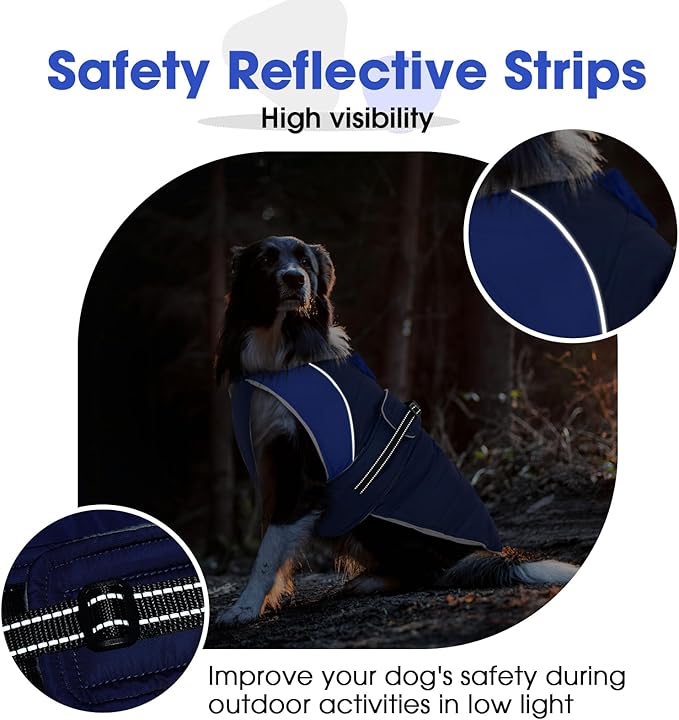 Nanaki Large Dog Coat Rainproof-Warm Giant Breed Dog Jacket With Leash Hole, Fleece Lining Reflective Great Dane Winter Coat Doberman Jacket For Cold Weather Outdoor Walking Hunting, Camping, Blue 3XL