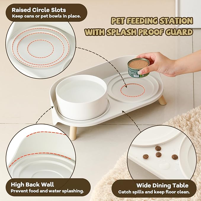Raised Dog Feeder Bowl Stand - Elevated Dining Table for Small and Medium Dogs and Cats - Fits Food and Water Dish up to 6" Diameter - Milky White (Bowls Not Included)