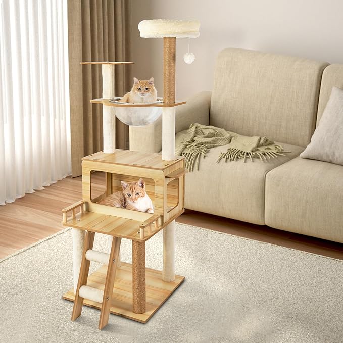 Cat Tree Tower for Indoor Cats 5-Tier Cat Tower Scratching Post Cat Climbing Frame with Climbing Steps and Swing Ball Pet Condo Cat Cage (53 * 53 * 28(cm))