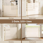 Retractable Safety Baby Gate or Mesh Dog Gate,Durable Portable Mesh Retractable Gate,Easy to Use for Stairs, Doorways, Hallways, Indoor, Outdoor, 33.5" Tall, Up to 55" Wide, Cream
