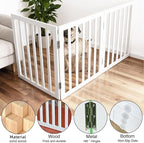 ZJSF Freestanding Indoor Dog Gate for House Foldable Wood White Puppy Gate for Doorways Pet Gate for Stairs Extra Wide Pet Fence 32" Height 3 Panels