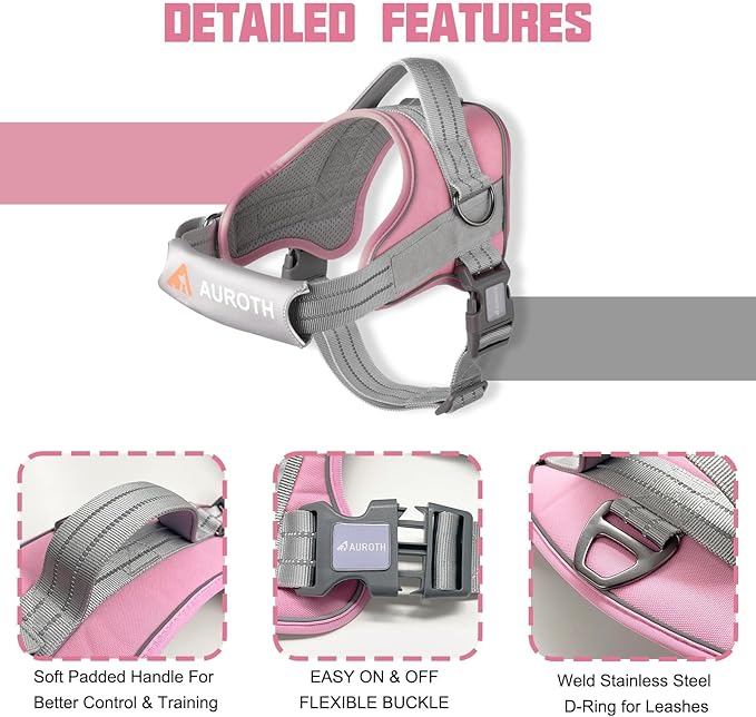 AUROTH Dog Harness and Leash Set, Soft Padded Service Dog Vest with 5.25FT Dog Leash, No Choke, Easy On Pet Vest, Adjustable Reflective No Pull Dog Harness for Large Dogs, Easy Walking and Training