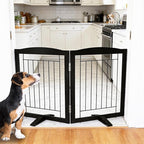 ZJSF Freestanding Dog Fence Indoor, Foldable Dog Gate for Doorways, Stairs or Hallways, Sturdy Wood Extra Wide Pet Gate with Support Feet for The House, Black, 24 "Height-2 Panels