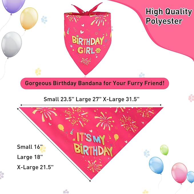 SZEE Dog Birthday Bandana, Reversible Bandanas for Dog Birthday Outfits, Pet Apparel & Accessories, Triangle Pet Scarf for Photo Prop and Holiday Decor (X-Large, Pink)