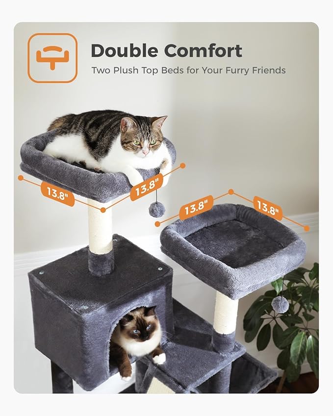 Tall Cat Tree 70.9"- Cat Tower with 6 Scratching Posts, Multi-Level Climbing Tower with 2 Condos, 2 Scratching Boards, 2 Top Beds & Hammock for Indoor Large Medium&Small Cats, Dark Gray