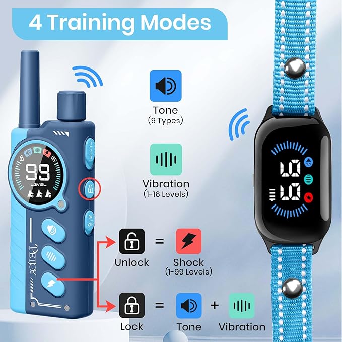 PetJoy Shock Collar for 3 Dogs & Dog Training Collars with Lockable Shock - Shock Lock Mode Switches to Tone & Vibe Only, Remote Features Slide Safety Lock, 4000ft Range (9 Tones)