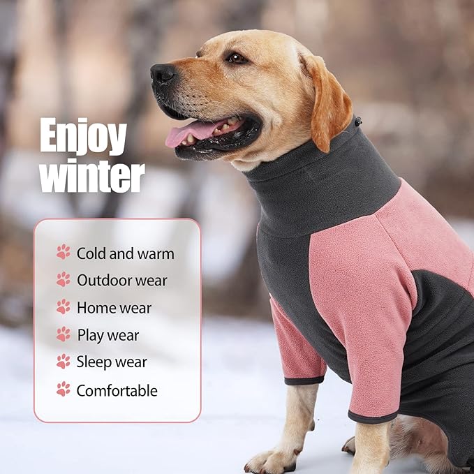 Winter Coat Soft Warm Pajamas Windproof Fleece Sweatshirt Cold Weather Clothes for Dogs High Neck Full Body Onesie for Walking, Hiking, Travel, Home Wear, Pin Grey L