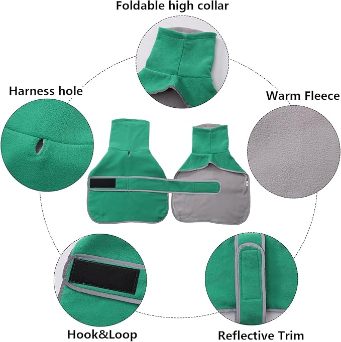 Geyecete Dachshund Sweater - Padded Fleece Lining Dog Jacket, Dachshund Coat - Green, XS