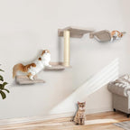 Cat Wall Shelves - 5 Pcs Wall-Mounted Cat Shelves for Wall, Including 2 Steps, 1 Perches, 1 Hammock, 1 Sisal Scratcher Post, DIY Playground for Large Cats
