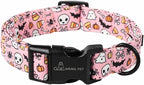 ARING PET Halloween Dog Collars, Cute Pink Pumpkin Ghost Bat Spider Skull Pet Collar with Quick Release Buckle for Small Medium Large Girl Boy Dogs-XS