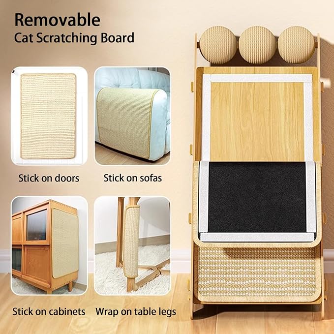 Sisal Cat Scratcher, Natural Scratching Post, Cat Scratch Pad for Wall and Couch, Durable Toy for Indoor Kittens with Hanging Ball - 22.44 x 14.56 x 11.41 Inch