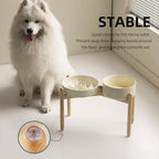 3.2 Cup Ceramic Raised Slow Feeder Dog Bowl Set, Elevated 8.2inch Bowl and 9.5inch Puzzle Slow Food Dish with Wooden Stand for Large Dog, Anti-Gulping (2 xLight Yellow+ Stand)
