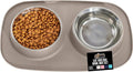 GORILLA GRIP Feeding Mat Bowl Set, 100% Waterproof BPA Free Silicone Base, 304 Stainless Steel Cat and Dog Bowls for Food and Water, Slip Resistant, High Edge, US Designed, Patent Pending, 2 Cup Beige