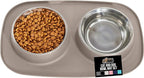 GORILLA GRIP Feeding Mat Bowl Set, 100% Waterproof BPA Free Silicone Base, 304 Stainless Steel Cat and Dog Bowls for Food and Water, Slip Resistant, High Edge, US Designed, Patent Pending, 1 Cup Beige