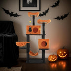Halloween Cat Tree, 5-Level Cat Tower with 2 Condos & 2 Hammocks, Black & Orange Cat Furniture with Sisal Scratching Posts, Spooky Themed Pet Playground for Indoor Cats (60 in Halloween)