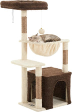 Cat Tree for Indoor Cats, 39.8-inch Cat Tower with 2 Plush Perches for Play & Rest, 1 Cozy Hideaway, Dangling Toy & Full Sisal Scratching Posts for Indoor Cats, Brown