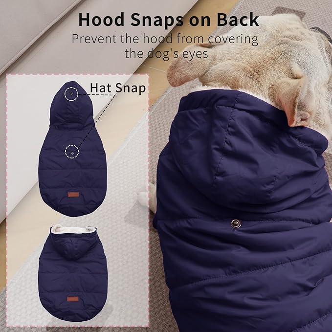 Fleece Lining Extra Warm Dog Hoodie in Winter for Large Dogs Jacket Pet Coats with Hooded,Blue XL