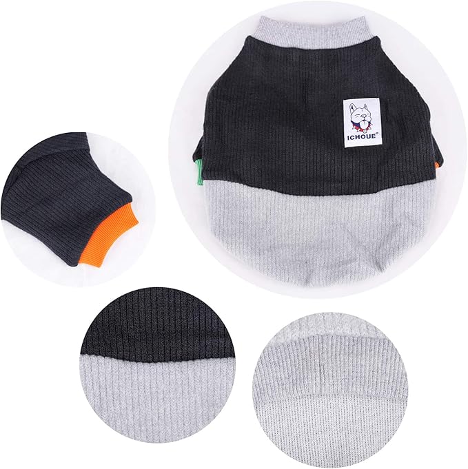 iChoue Pet Dog Crewneck Sweater Color Block Pullover Winter Warm Clothes for English Bulldog Bully Pitbull - Black and Grey/XXLarge