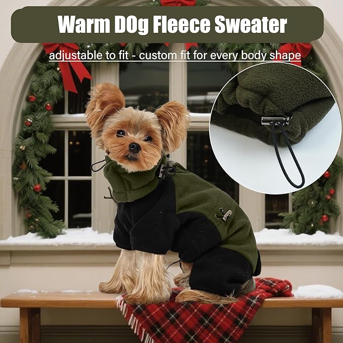 DENTRUN Small Dog Winter Coat, Warm Fleece Jacket with Removable Turtleneck, Dog Cozy Sweater for Puppy, Cold Weather Outfit, Windproof Costume, Soft Woolly Pajamas
