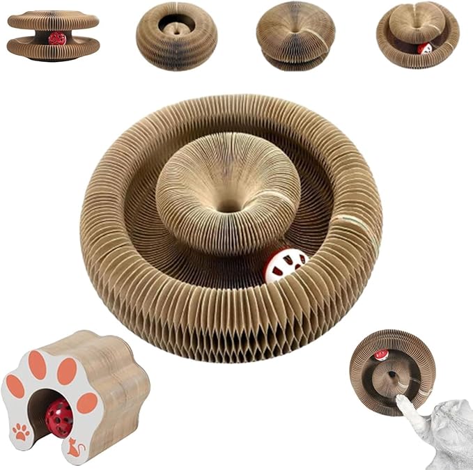 Kitlty Kurliz Cat Toy,Magic Organ Cat Toy,Magic Organ Cat Scratcher Board,Foldable Recyclable Cat Accordion Toy for Indoor Cat Playing,Interactive Scratch Pad with Toy Ball(1pc)