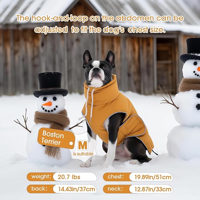 FUAMEY Dog Puffer Jacket for Small Dogs,Dog Cold Weather Coats Winter Dogs Down Jackets Waterproof Pet Snowsuits Warm Puppy Winter Vest Turtleneck Pets Adjustable Jackets Coats Mustard Yellow S