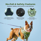 Haminway No-Pull Dog Harness for Medium Dogs – Reflective, Breathable Vest with Adjustable Chest & Neck Straps – Easy to Wear, Anti-Choke Harness for Safer Walks (Green, Size Medium)