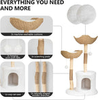 Modern Cat Tree for Indoor Cats Large Adult, 46.5" Tall Wooden Cat Tower for Large Cats with Scratching Post, Luxury Cat Condo, White