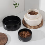 Ceramic Dog Bowl - 2 Piece Modern Pet Feeding Bowl, Spill Resistant, Heavy Duty for Small & Large Dogs (Beige, 5.5-8inch)