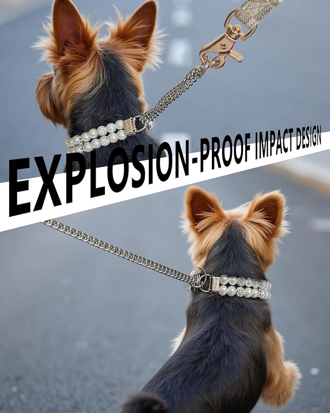 KUDES Luxury Martingale Collar for Small Dogs and Cats- No Pull Training Choke Chain Collar with Pearls & Crystals - Bling Dog Necklace Accessory for Pet Yorkie, Chihuahua, Pomeranian