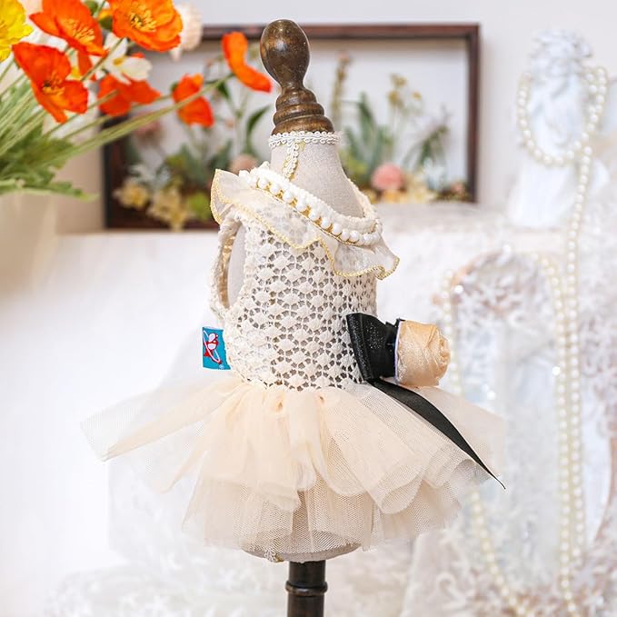Fashion Sweet Puppy Dog Blingbling Princess Skirt Pet Dog Lace Cake Camisole Tutu Dress E-Champagne-1 XS