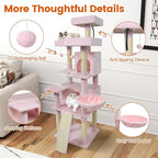 PETSITE Multi-Level Cat Tree, 65 Inches Tall with Sisal Scratching Posts, Condos, Rotatable Cat Basket, Dangling Balls, and Sisal Ladder, Ideal for Indoor Cats to Play and Rest (Pink)
