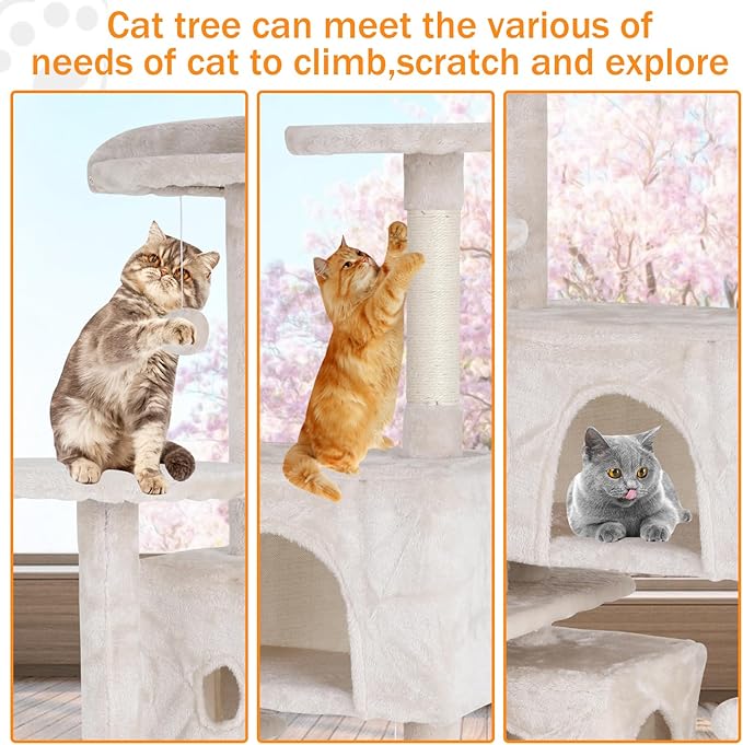 Cat Tree 70 Inches Cat Tower for Indoor Cats Multi-Level Cat Condo with Litter Box Enclosure,Scratching Posts for Indoor Cats (Beige)