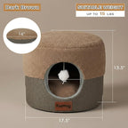 Cat Bed Cave for Indoor Cats, 2-in-1 Foldable Cat Cave & Lounge Bed with Reversible Cushion, Calming Anti-Anxiety Enclosed House for Small Dogs & Puppies, Donut Cozy Hideaway, 17.5 Inches (Brown)