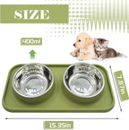 Double Dog Food Bowls Stainless Steel with No Spill Non Skid Silicone Mat Removable Dog Water and Food Bowls Set Durable Feeding for Small Dogs Puppy Cat Kitten(Green)